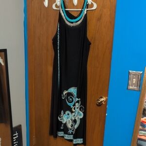 Catherines Black Maxi Dress with Blue Accents